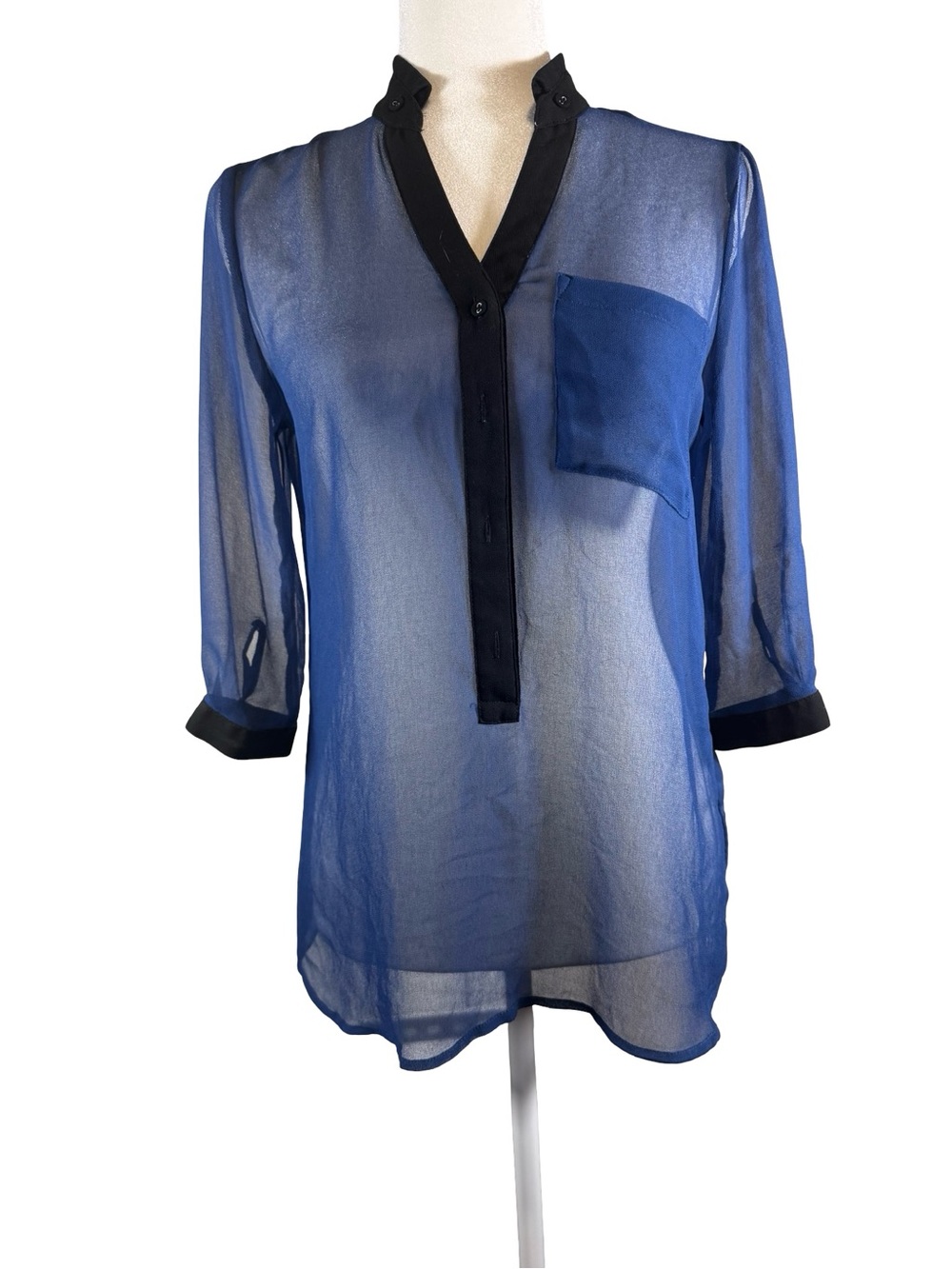 Simply Vera Vera Wang Sheer Royal Blue Tunic with Black Trim